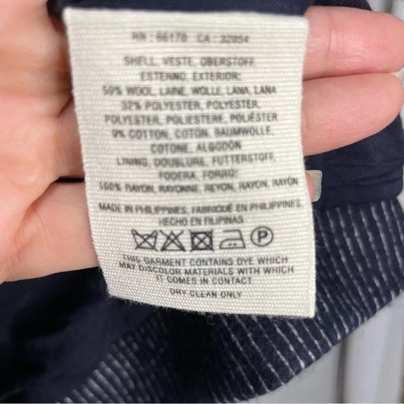 Anthropologie Cartonnier Wool Blend Bell Sleeve Navy Pinstripe Blazer - Picture 6 of 9